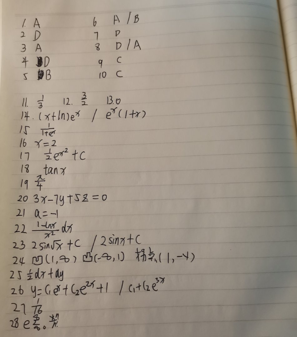 2021年福建成人高考專升本《高數一》參考答案
